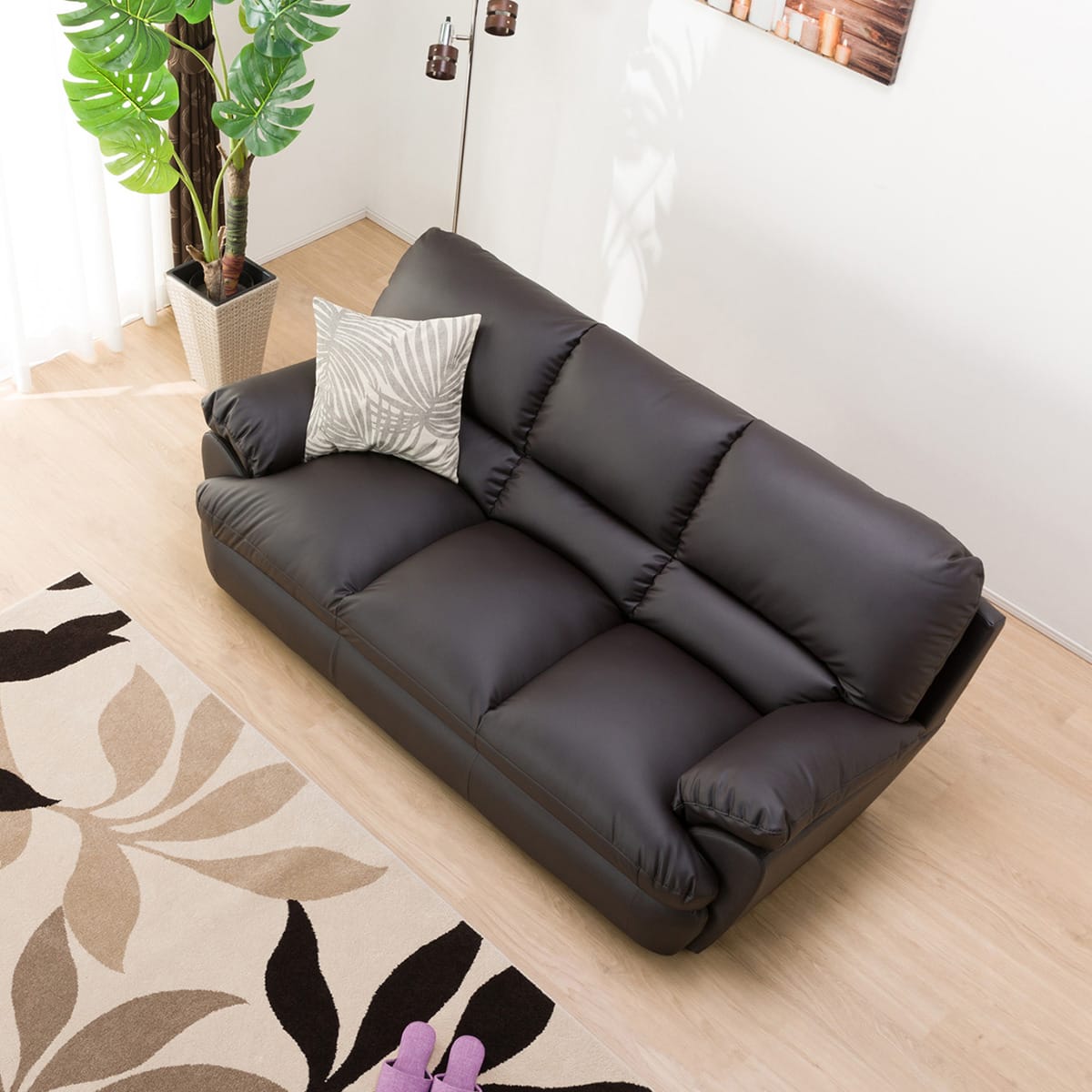 傷・汚れに強い 3人掛けソファ 合皮タイプ (ビット3KD Nシールド DBR