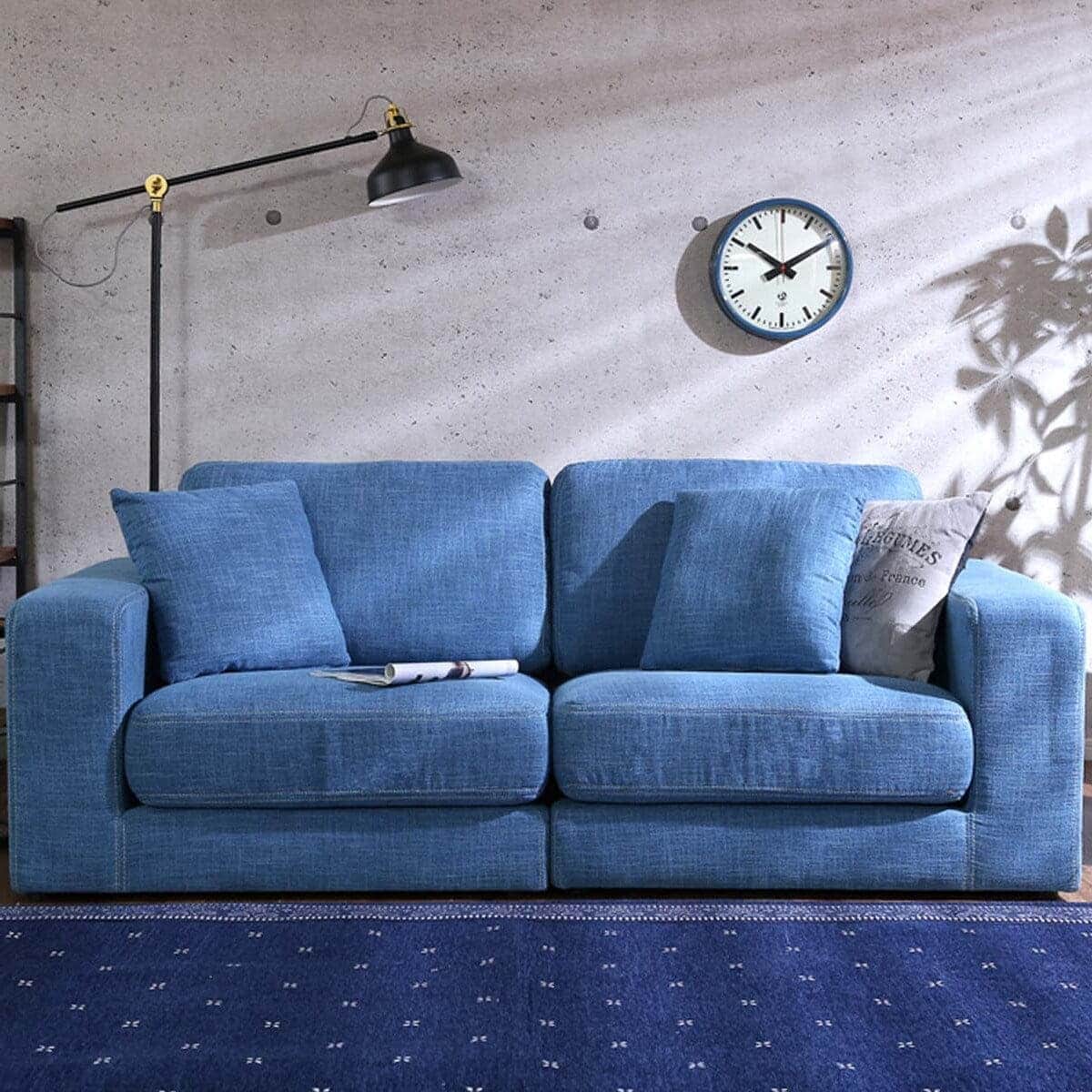 3人掛けソファ、ソファベッド、デニムソファ、収納ソファ、ブルー