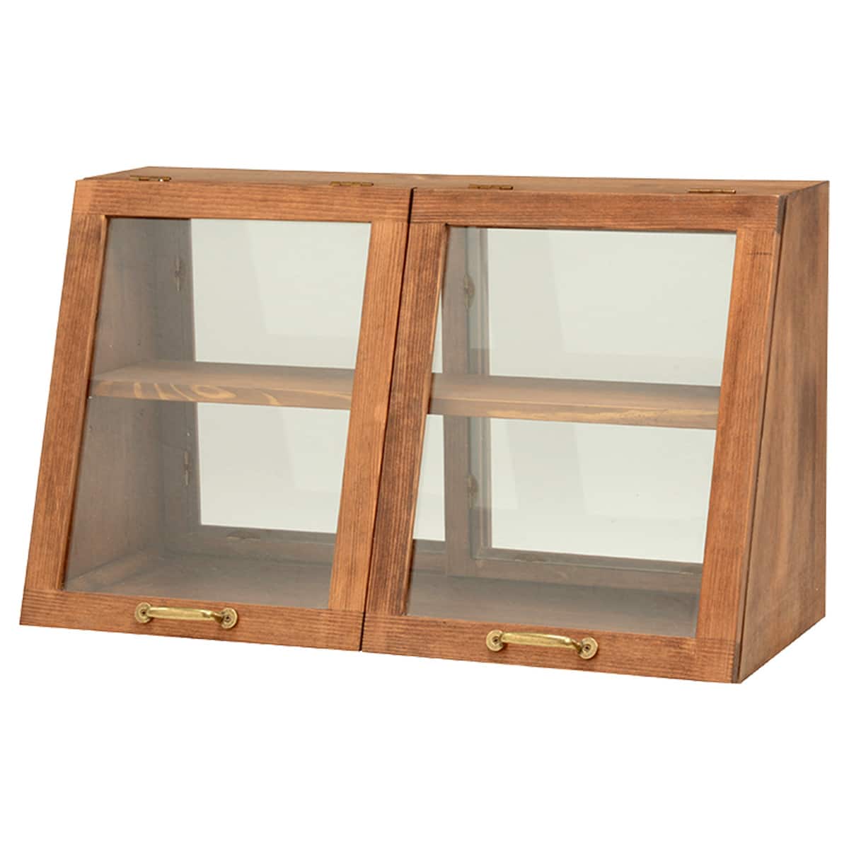 カフェ風 木製ガラスケース 二段式 取っ手付き カウンター上ガラス