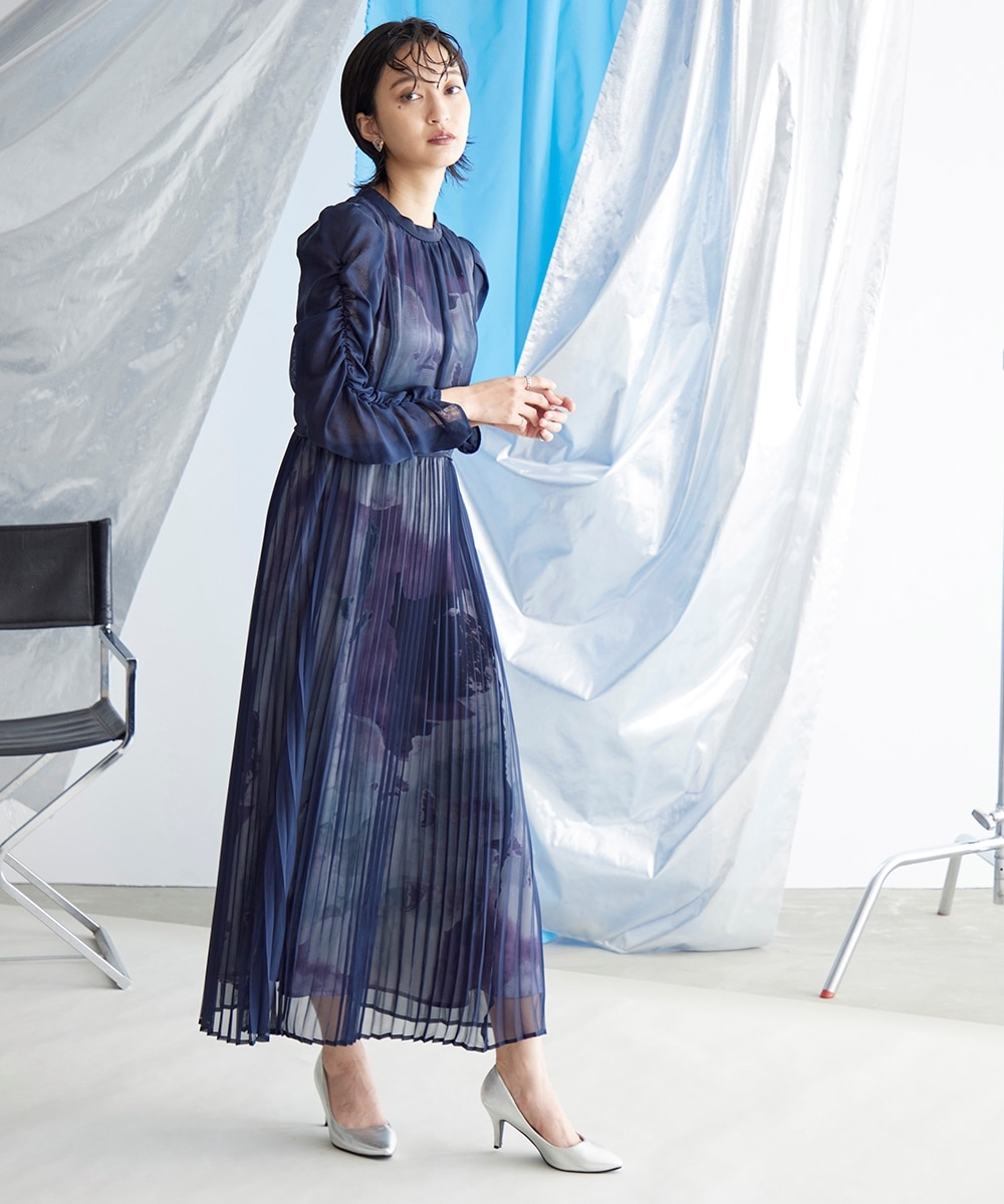 佐藤 Callarusシフォンプリーツデザインロング丈 ワンピースドレス