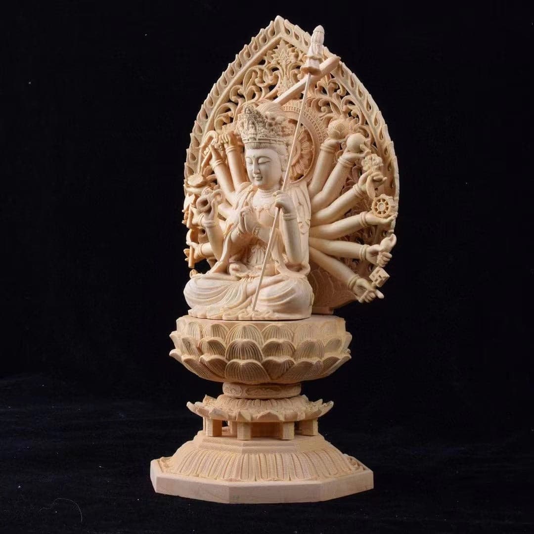 極上彫刻 木彫り仏像 准胝観音菩薩 七倶胝仏母像 天人丈夫観音 – 念珊