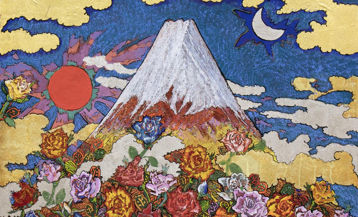 絹谷幸二、「旭日大磐石富士山」、希少画集の額装画、四季、風景、人気