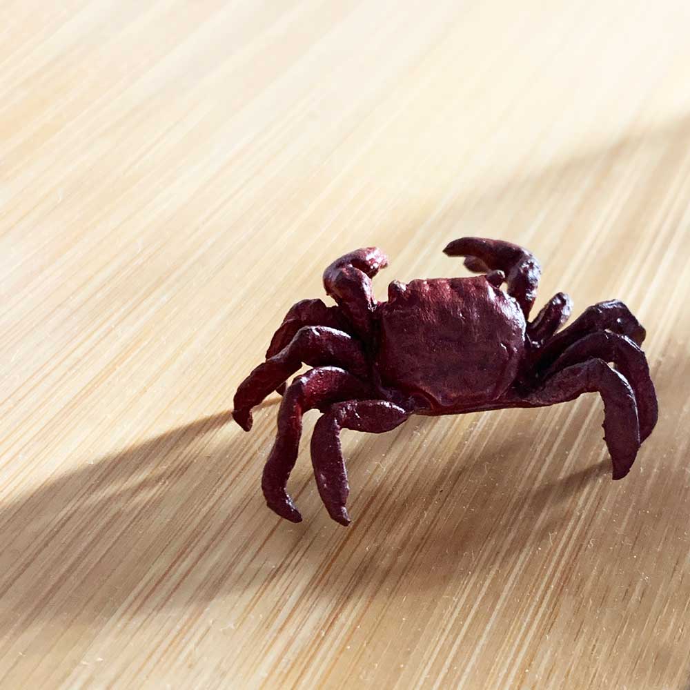 ミニチュア 添配 盆景 蝋型鋳物 銅製 蟹（カニ）赤 小 オブジェ 枯山水