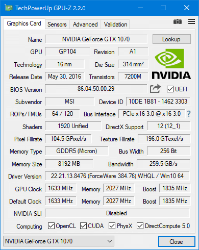 GeForce GTX1070 の性能 【桜PC情報】