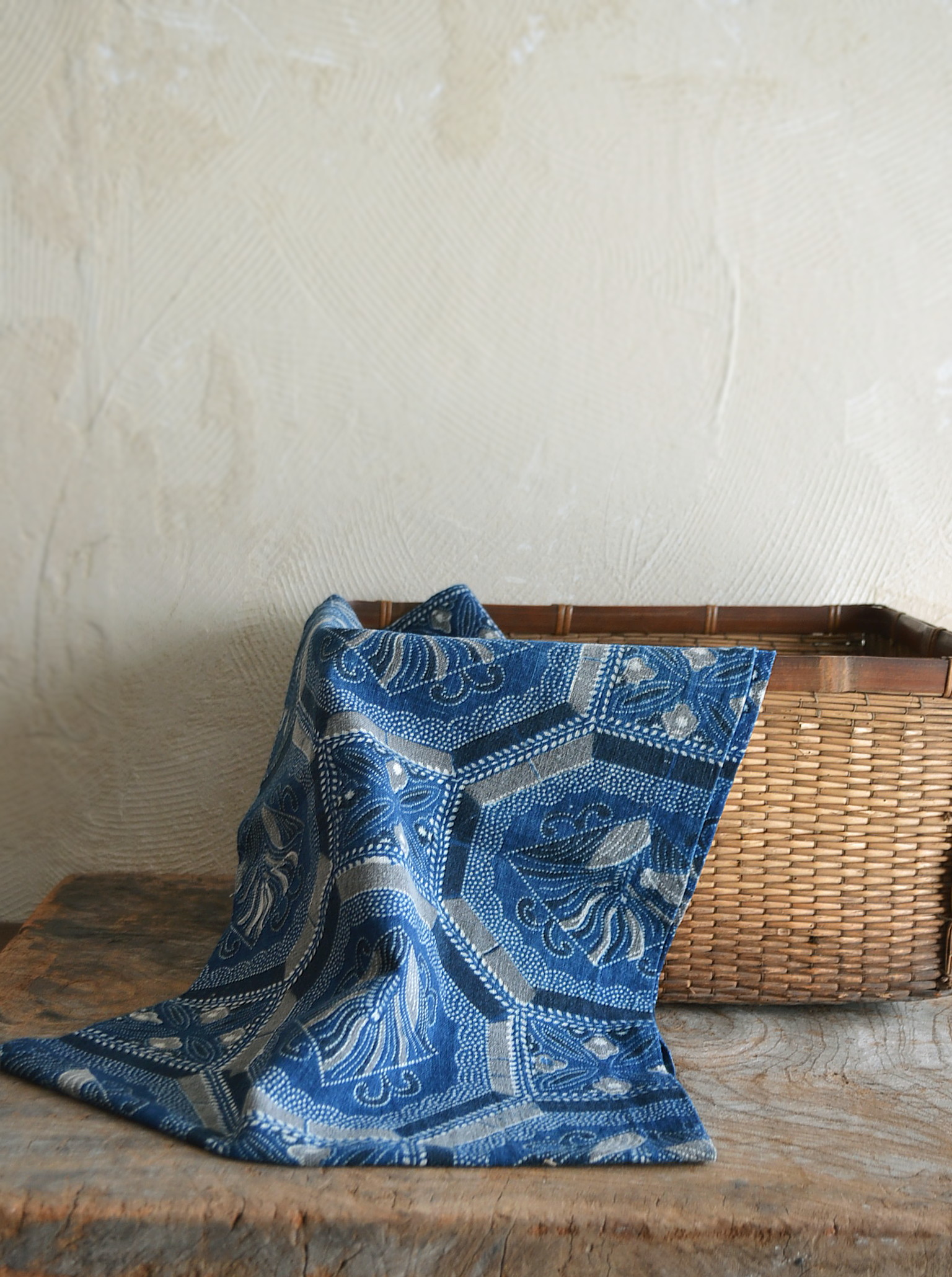 タイ 族 ブランケット ストール インディゴ 藍染 刺繍 骨董