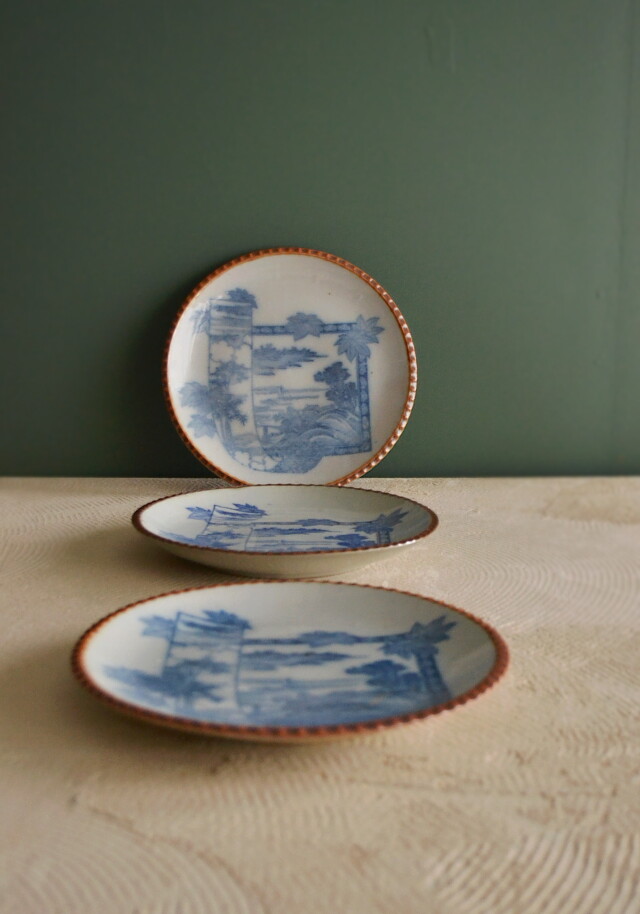 Antique Sam's Collection 染付印判 イゲ皿 三枚組 直径220mm ヤマトク製