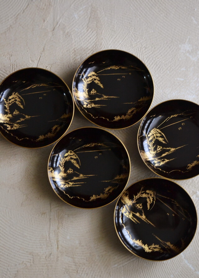 蒔絵漆皿 中皿 漆器 沈金蒔絵 5枚組Antique Sam's Collection