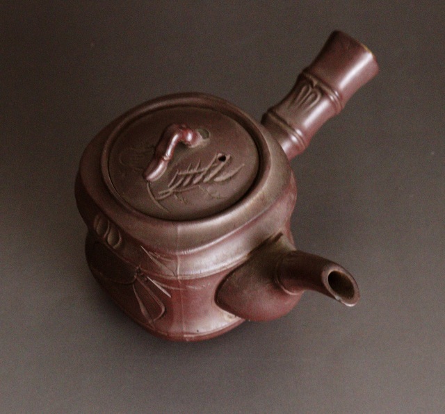 煎茶道具 萬古焼 古稀一光作 手捻 横手急須 茶壷 D R5605 煎茶道具萬古