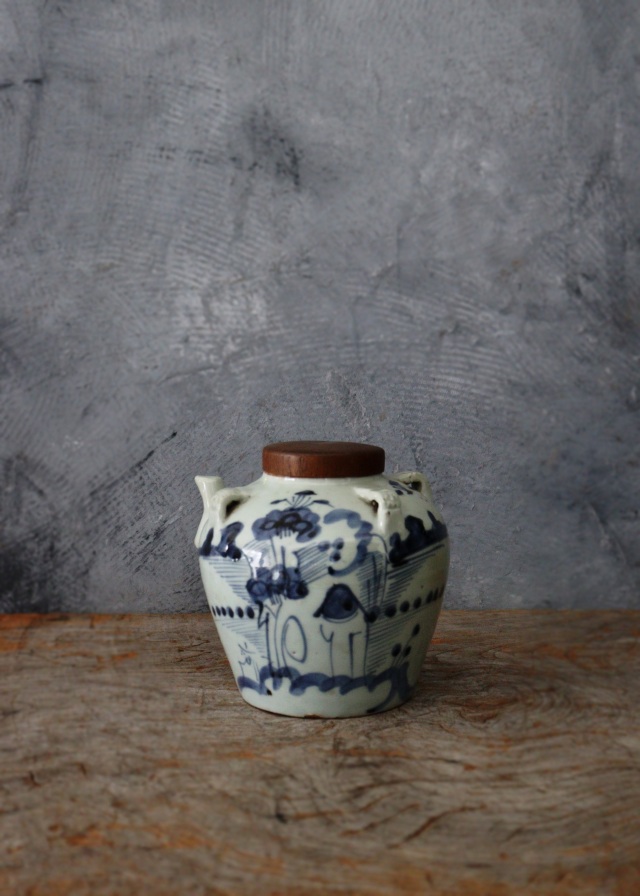 中国美術 山水漢詩文青華四耳水注 時代物 【公式通販】