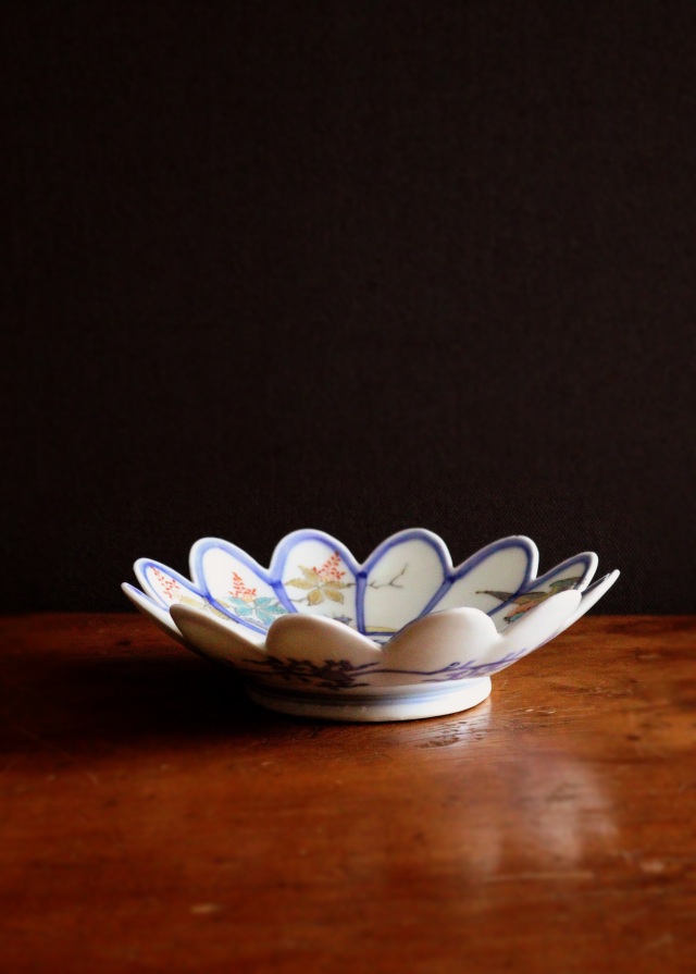 古伊万里 色絵 窓絵 藤に蝶 菊の図 膾皿 5客 C202AS-