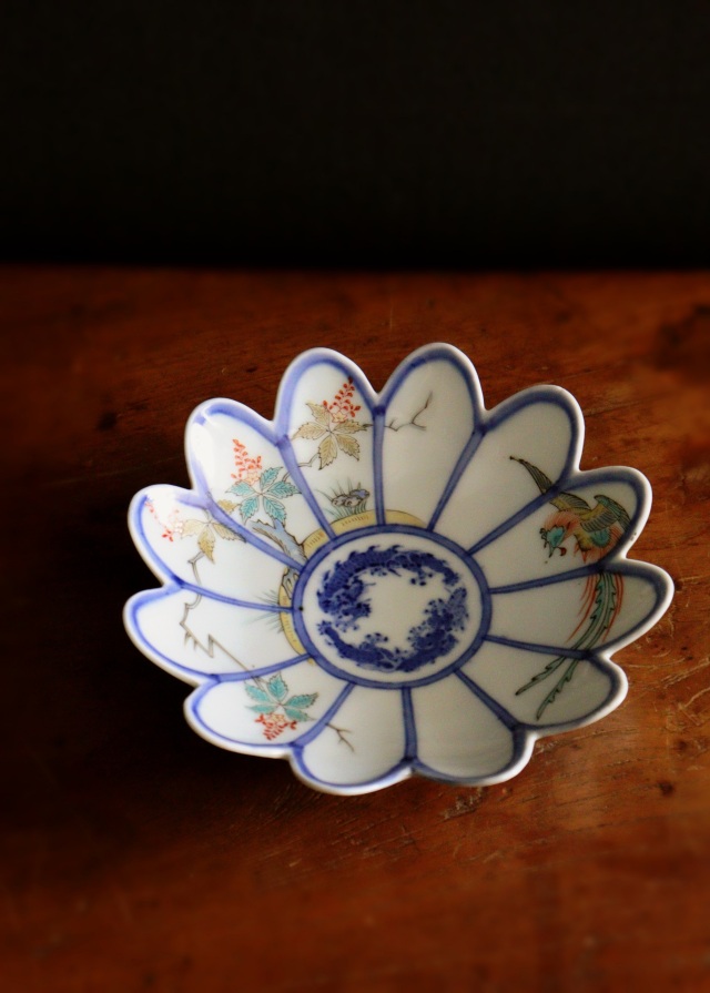 色絵花文平皿(尺皿) 未使用 新品同様 トップ