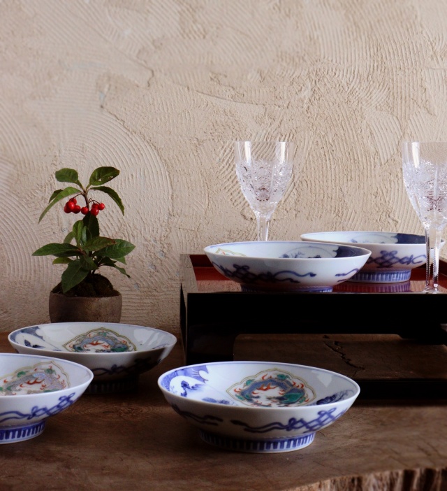 せんべい皿 鯛の図A 5枚セット 絵備前 色備前 備前焼 小皿