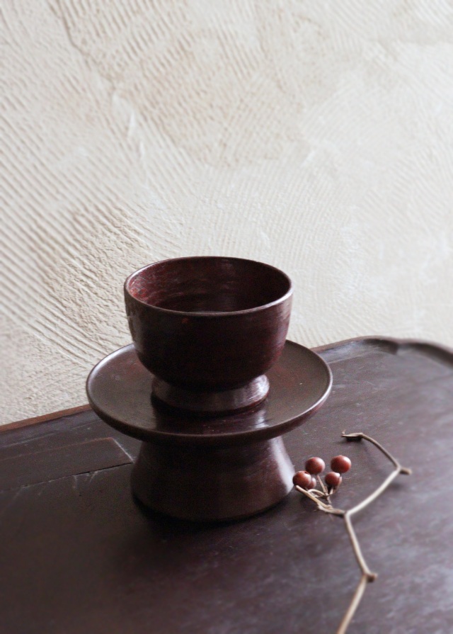 李朝 木盃 祭器 高坏 木杯 酒器 直径84mmAntique Sam's Collection