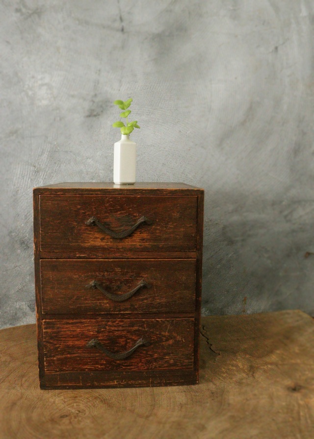 古家具 小引き出し 前面レザー張り アンティーク 古道具 収納棚 古民家