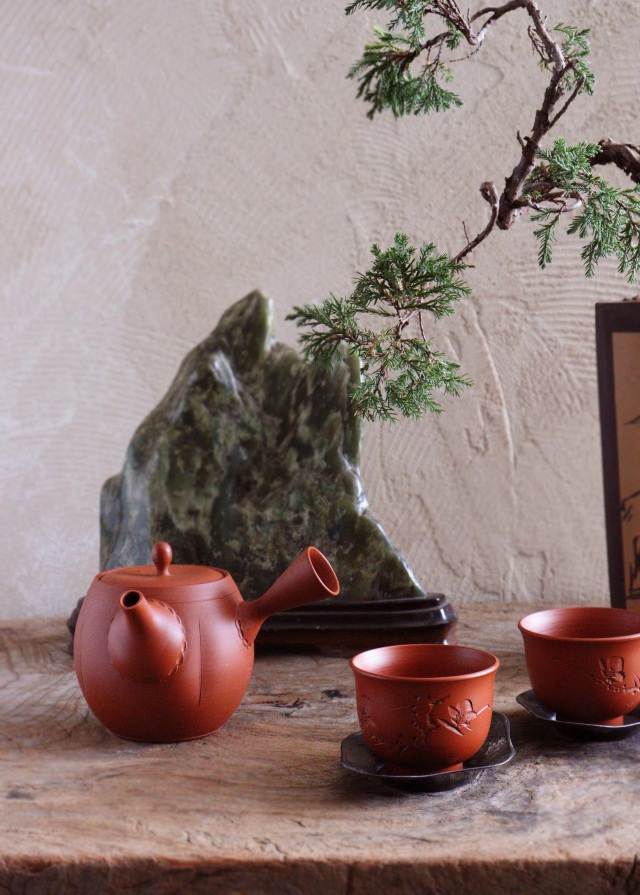 常滑焼 風月作 急須 茶器 煎茶道具 村越風月 ☆ 谷川白道 刻 ☆ 朱