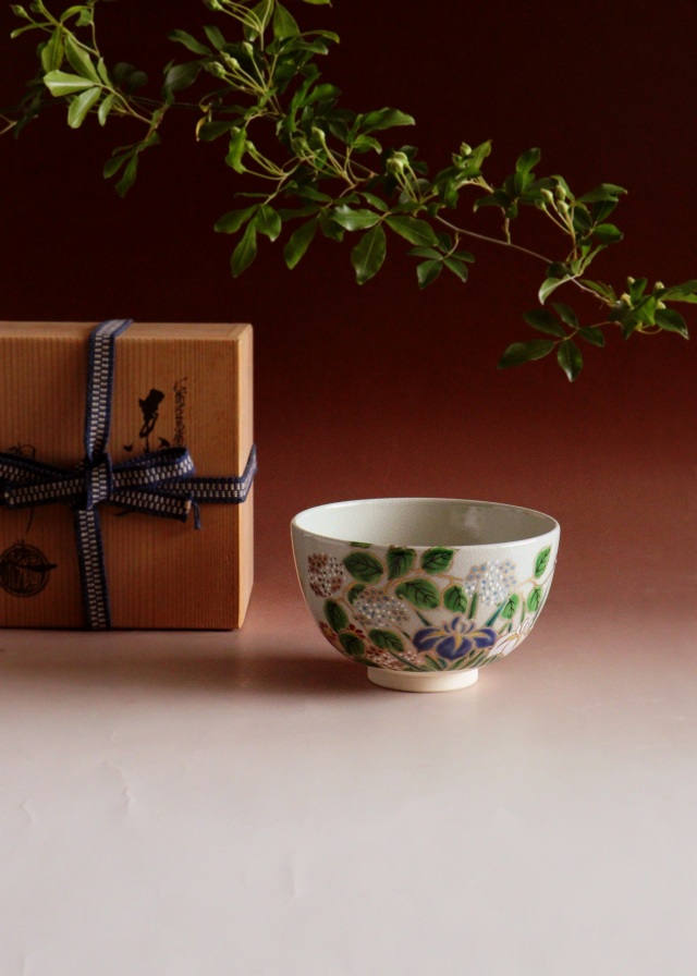 送料込【逢絢亭】茶道具 平茶碗 京焼 仁清写 朝顔の図 中村秋峰 共