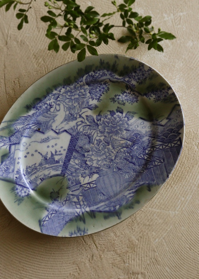 伊万里 古伊万里 大皿 青磁 染付 花鳥の図 【公式通販】