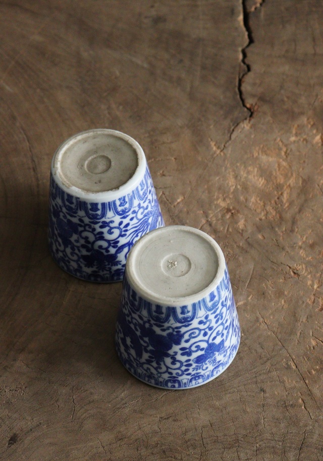 染付印判蕎麦猪口 桐菊唐草鳳凰紋 ソバ猪口 2客 金継Antique Sam's