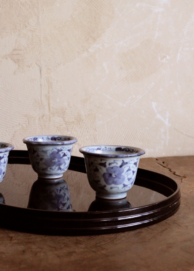 染付蕎麦猪口 古伊万里 花唐草 ソバ猪口 2客 Antique Sam's Collection