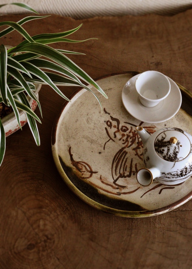 織部行灯皿 金魚図 織部皿 骨董 茶盤 Antique Sam's Collection