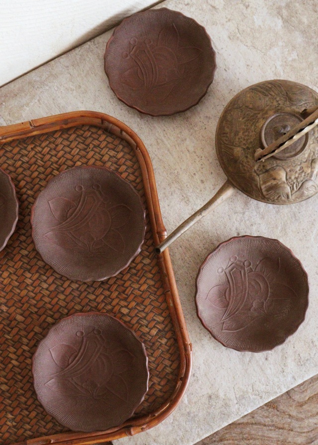 e2960 備前焼 亀甲皿 5枚 巾13～14cm せんべい皿 煎餅皿 e2960 備前焼