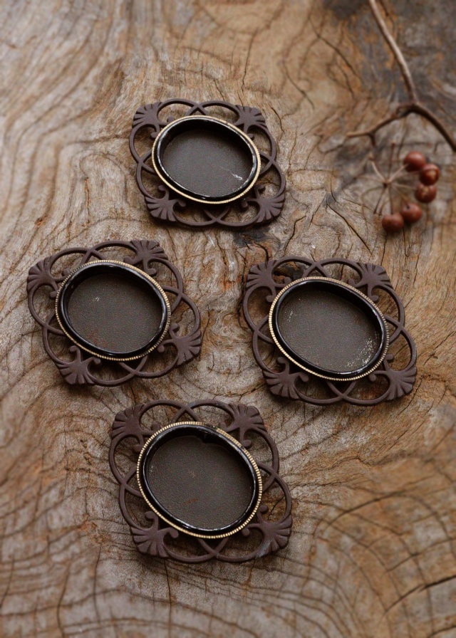 煎茶道具 根來塗 透かし茶托 五客 V R8874 煎茶道具 根來塗 透かし茶托