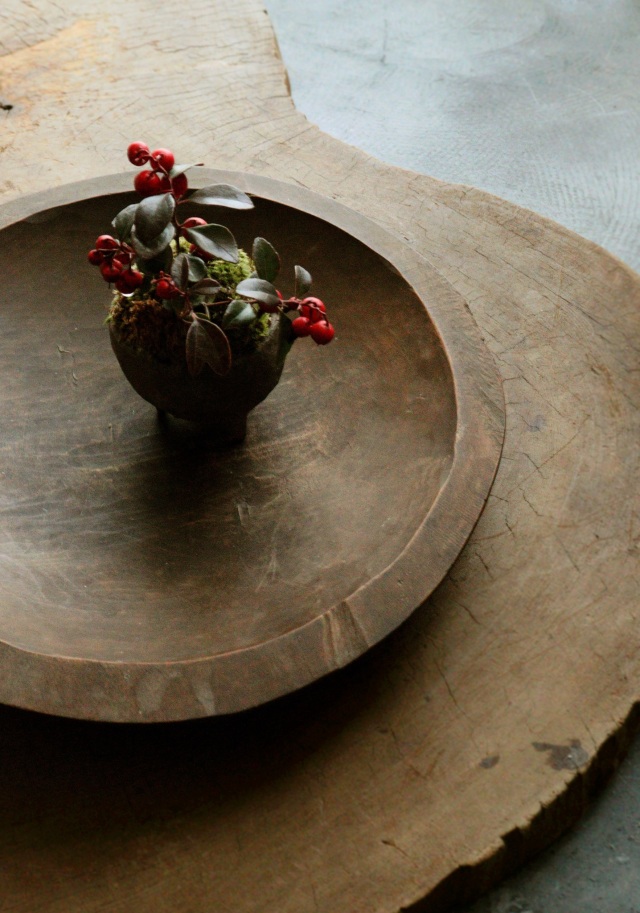 繭皿 アンティーク 民芸 手仕事 民藝 木皿 丸盆 320m