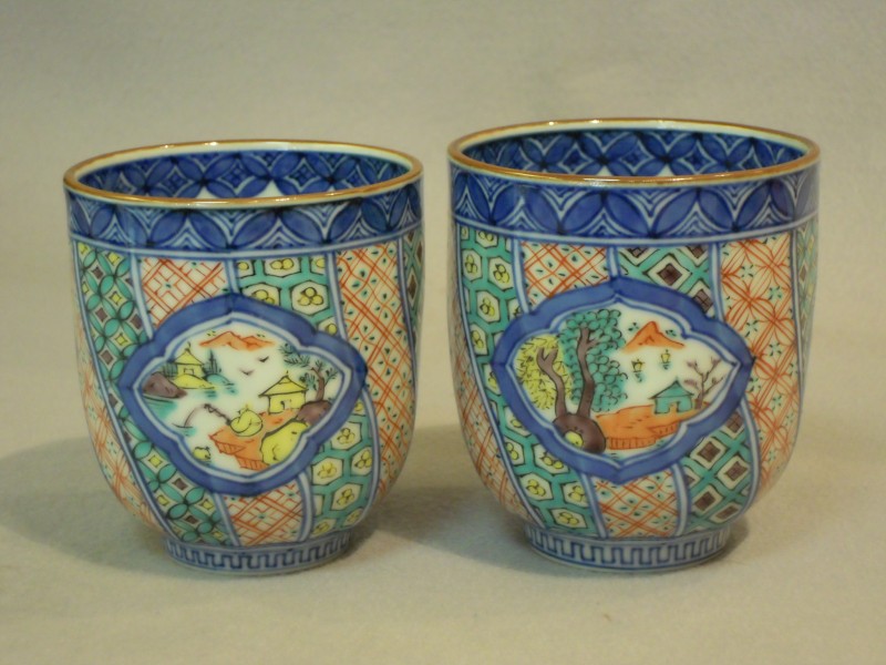 京焼 帝室技芸員 清風 与平 山水 染付 煎茶碗 茶杯 湯冷まし 煎茶