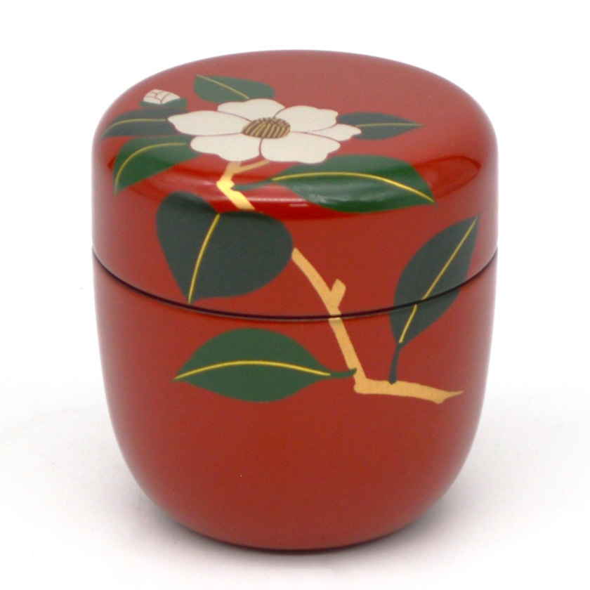 茶道具 薄茶器（うすちゃき） 中棗 朱 椿 中村 胡彩 | 千年の香り 千紀園