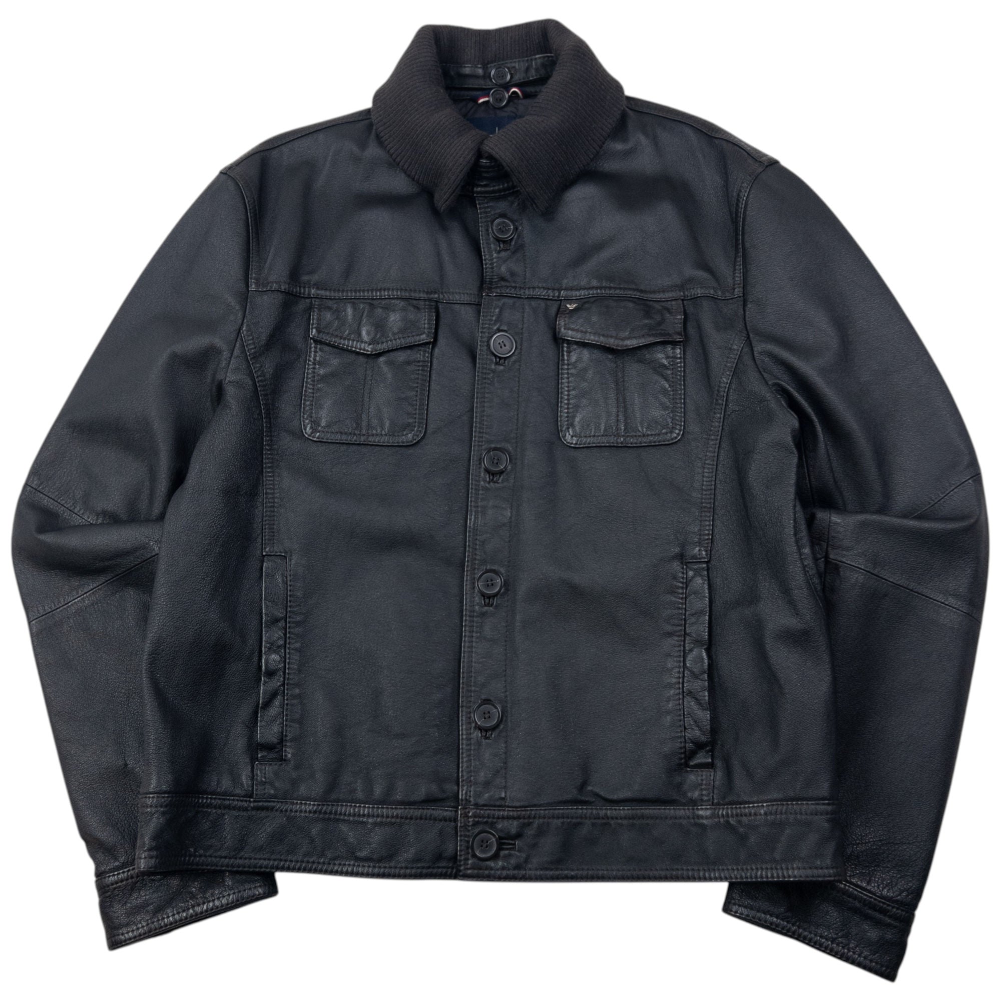 Vintage 2000s Armani Jeans Button Up Leather Jacket Size M