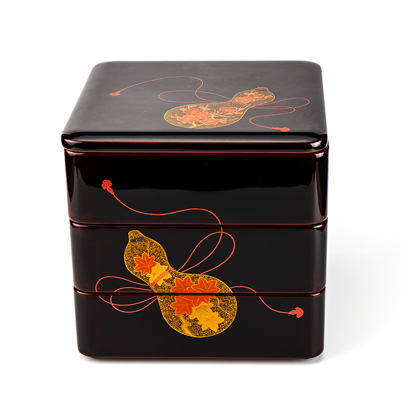 黒漆塗 鯉蒔絵重箱 内朱塗 鯉図 4段 重箱 箱付