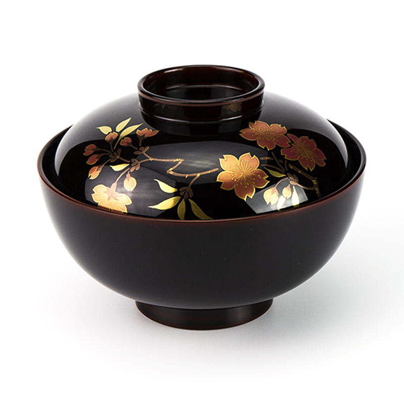 吸物椀お椀-【手描き蒔絵・磨き蒔絵】越前塗 さくら 吸物椀［5客