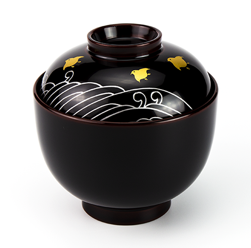 吸物椀お椀小吸椀-【手描き蒔絵・消し蒔絵】越前塗 波千鳥 小吸椀［5客