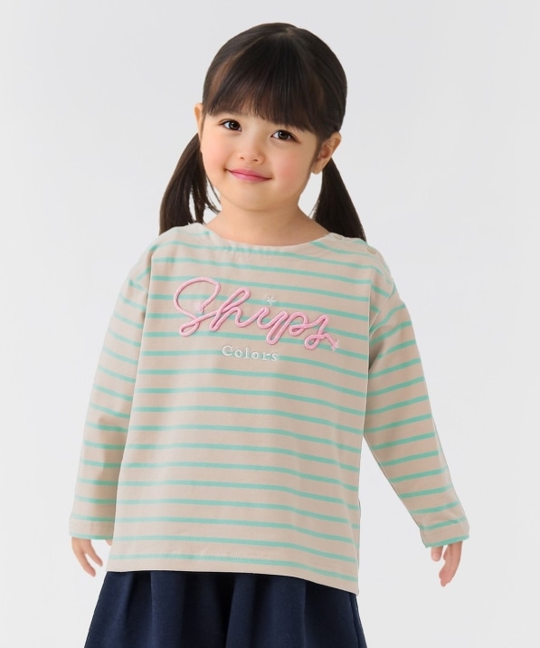SHIPS Colors:80～130cm /〈洗濯機可能〉ボーダー ロゴ 刺繍 ロンT