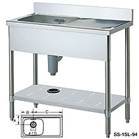 1槽 水切り付シンク バックガード無し 奥行750シリーズ 幅1,200mm SS