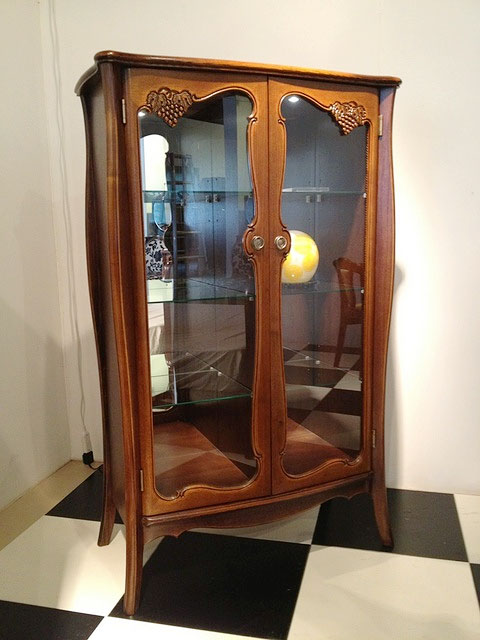 天然木アンティークキュリオケース（2枚扉）【書斎家具通販】