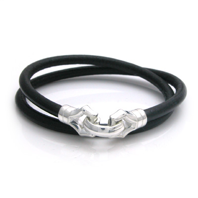 ペア】丸革レザーブレスレット（ブラック）×シルバー ペアブレスレット