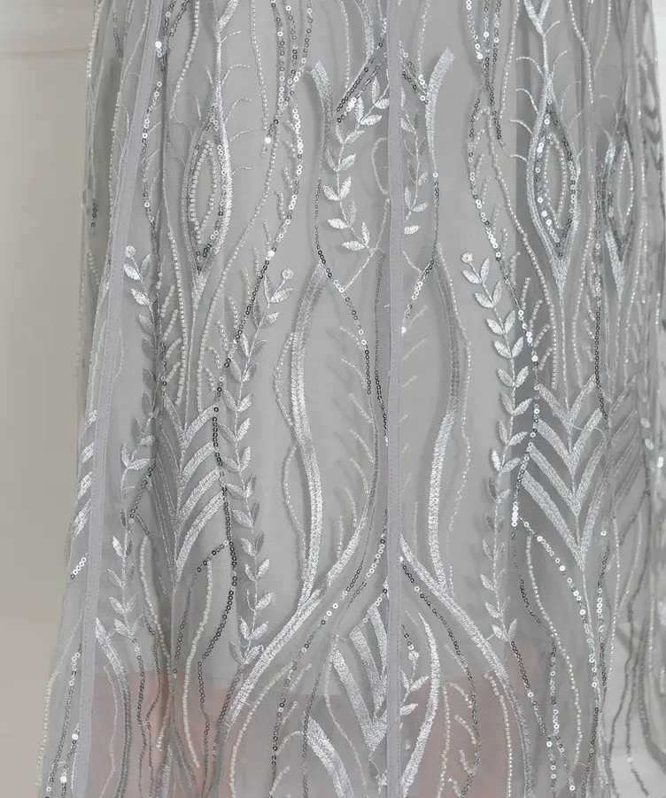 Mサイズ】スパンコール刺繍レースプチハイネックフリルロングドレス