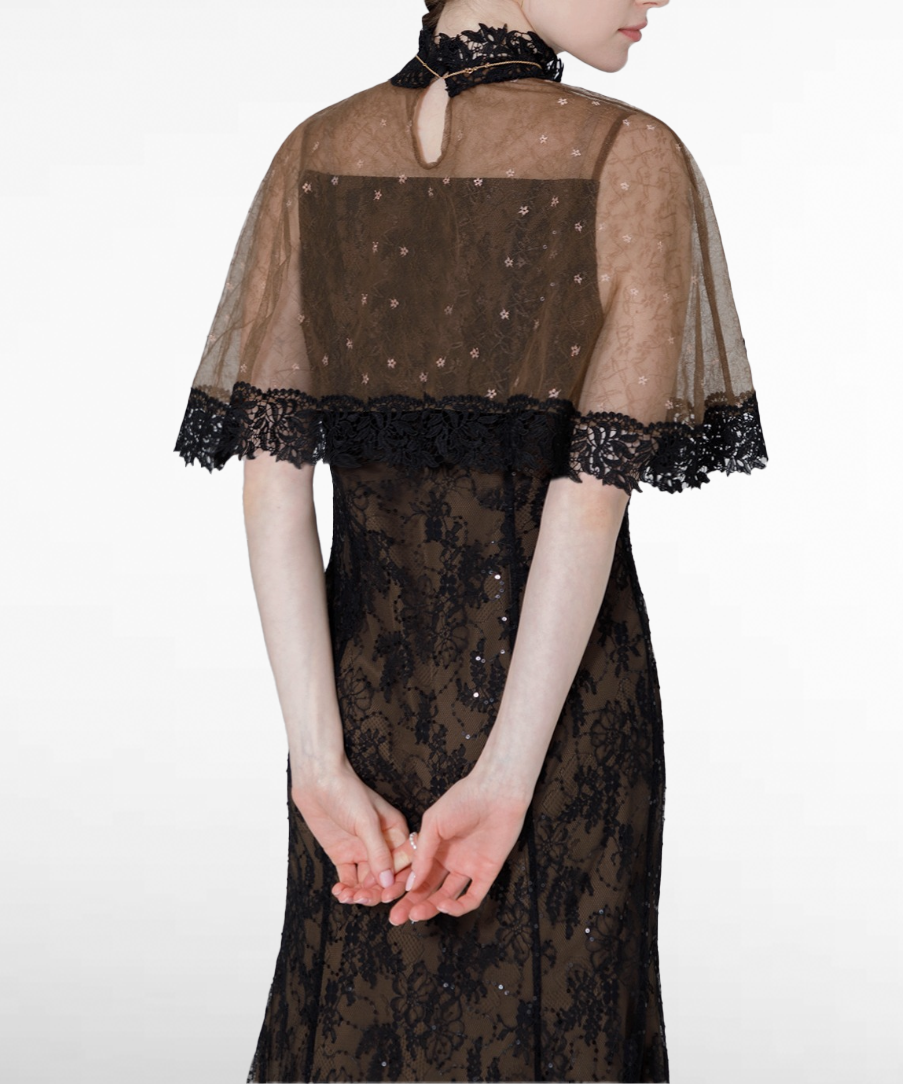 Mサイズ】ハイネック花柄レースボレロ付きシースルースパンコール