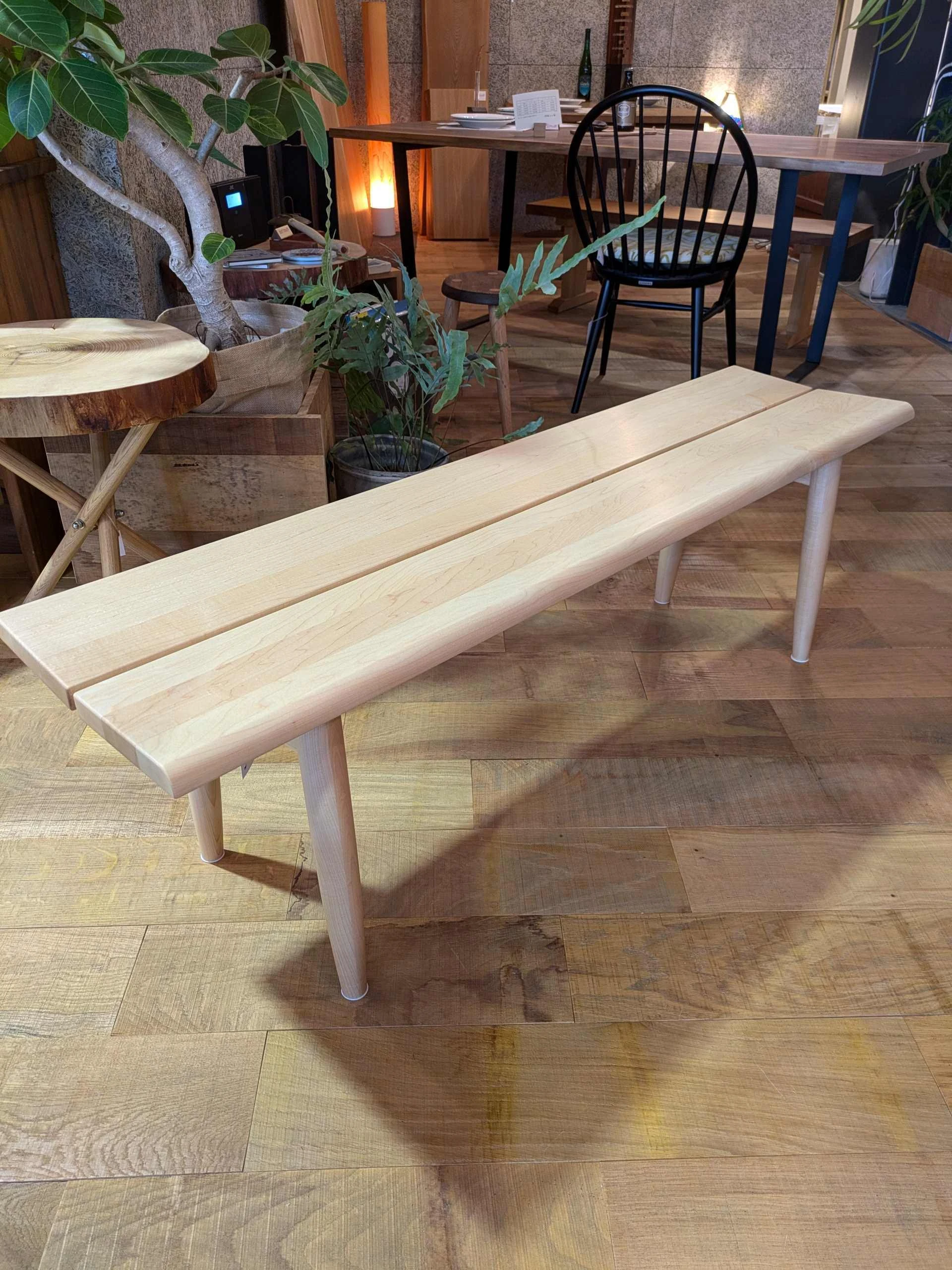 y.t〙無垢の木製ベンチ クリア塗装 サイズオーダー y.t〙無垢の木製