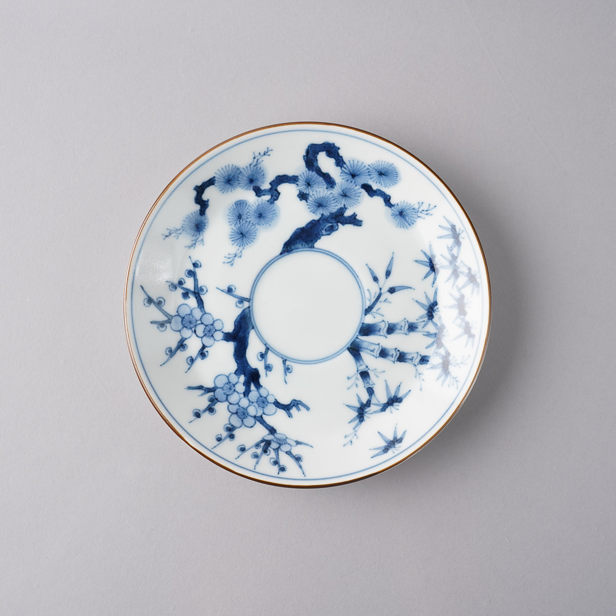 古染め付3本獣足付高台皿 古染め付け獣足3本付木葉形状高台皿