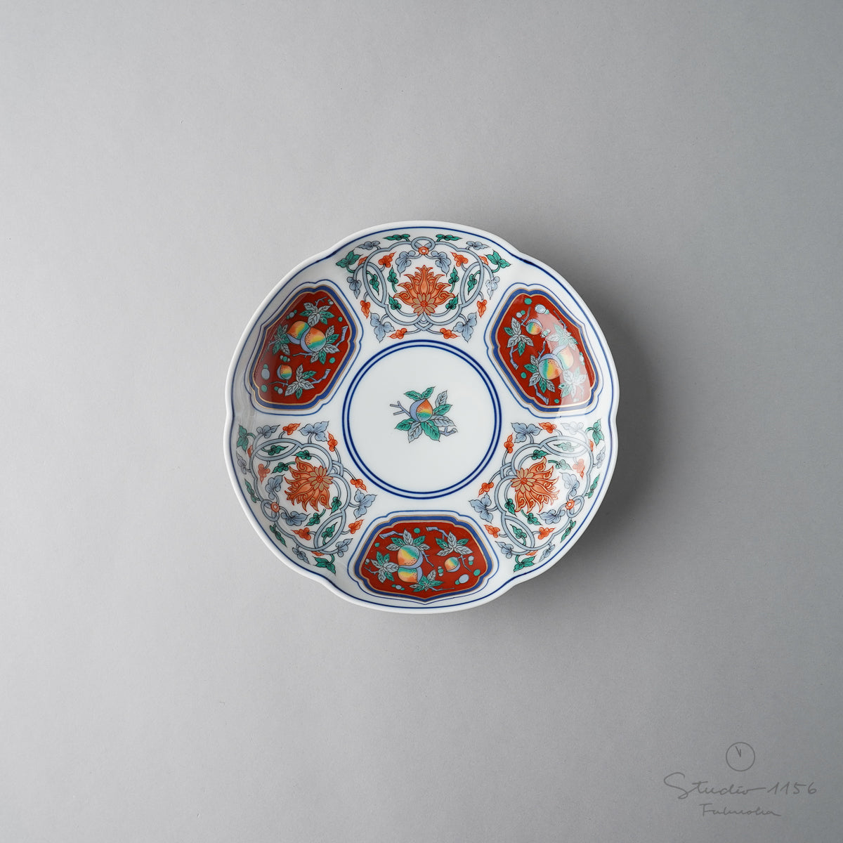 1647 其泉 色絵三方がらみ桐文皿 橘文皿 小手毬文皿 1647