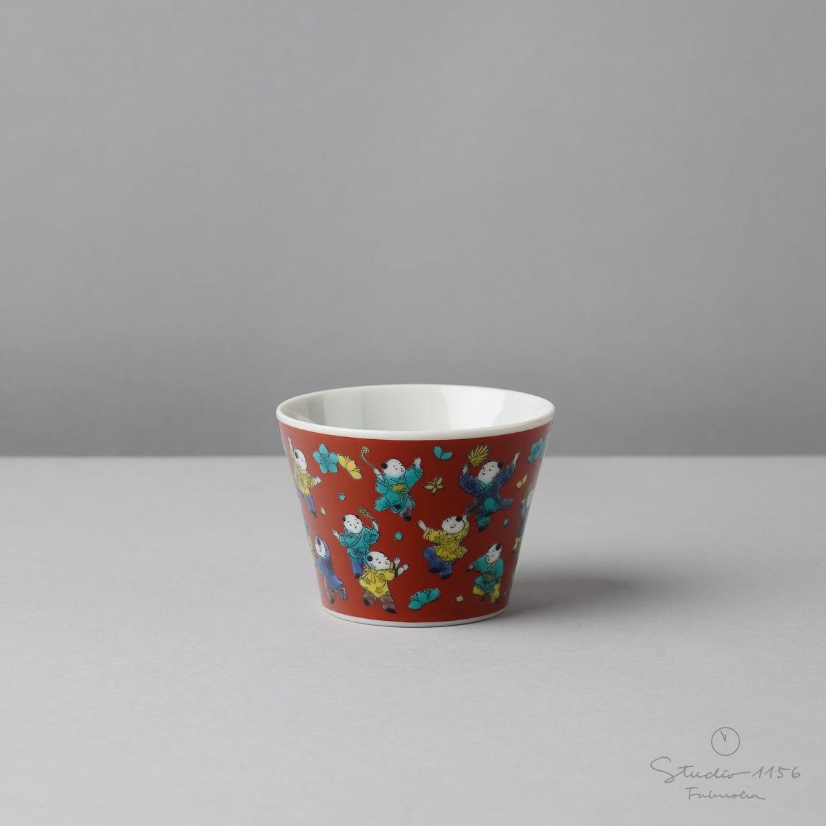 九谷 赤絵 他 風景紋 盃 10客 お猪口 ぐい吞み E71224 九谷 赤絵 他