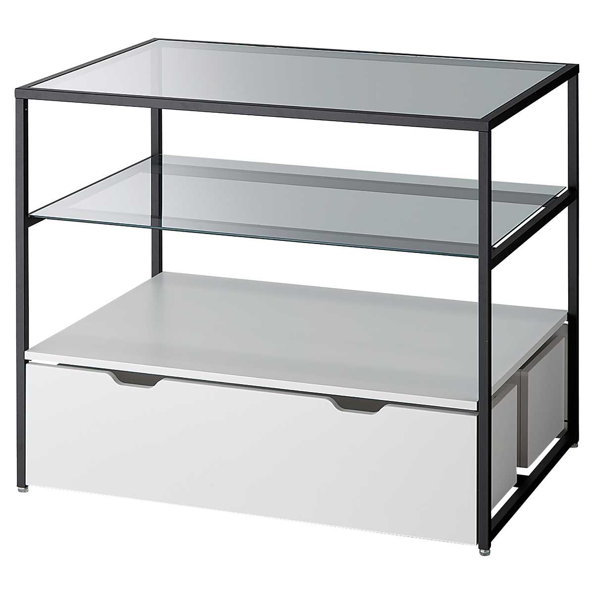 送料込み！定価11万以上！店舗什器トロッコ引き出し付き3段テーブル③