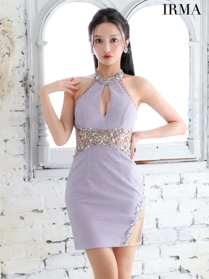 すぴ】ビジューホルターネックボタニカルマーメイドドレス すぴ