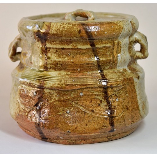 ♥美濃焼 美濃伊賀 水指 桐箱付き 茶道具 骨董品 古玩 ♥美濃焼 美濃