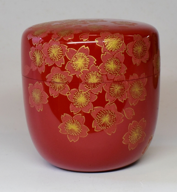 茶道具 蒔絵 上棗 光雲作 朱色