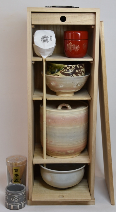 未使用品！】短冊桐箱入 茶道具一式セット 各陶器に刻印あり！初心者