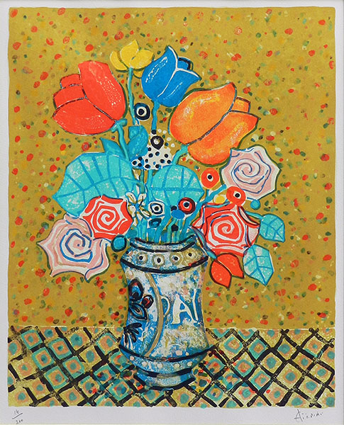 ポール・アイズピリ “ピンクのバラとオレンジ色のチューリップ