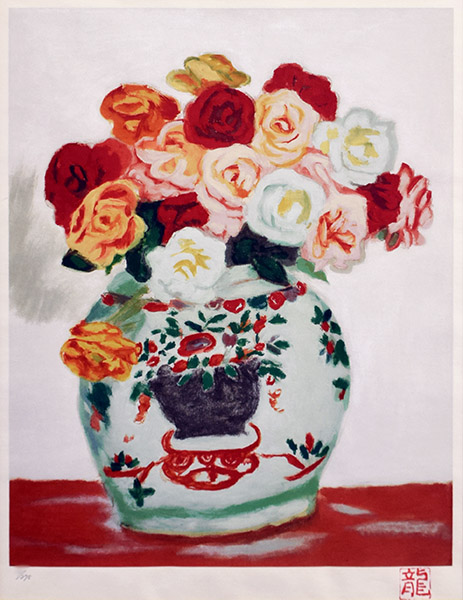 特価！ 梅原龍三郎作 肉筆油彩画「薔薇」 特価！ 梅原龍三郎作 肉筆